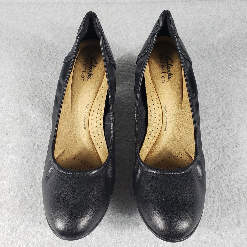 Clarks Neiley Pearl Black Leather Block Heel Pumps Women's Size 7.5 M Comfort
